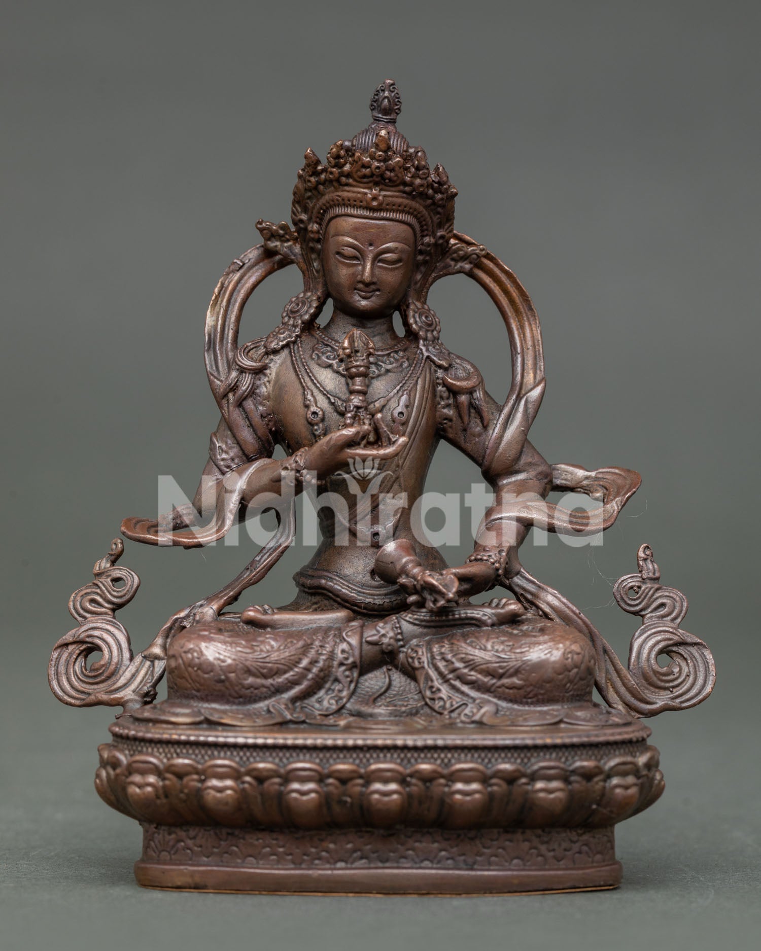 Front View of Handcrafted Vajrasattva Statue in Oxidized Copper by Newari Artisans from Nepal