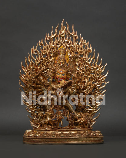 Front View of Handcrafted Yamantaka Statue with Gold Fire Gilding 