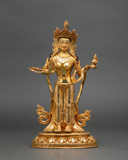 front-view-of-mandarava-statue-gold-gilded-copper-nepalese-buddhist-art