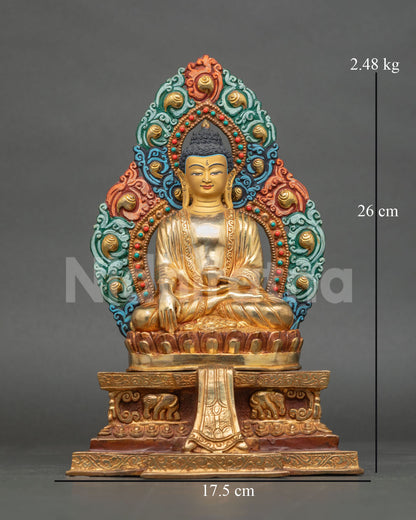 Front View of Shakyamuni Buddha Statue 24K Fire Gilded Copper Lotus Throne