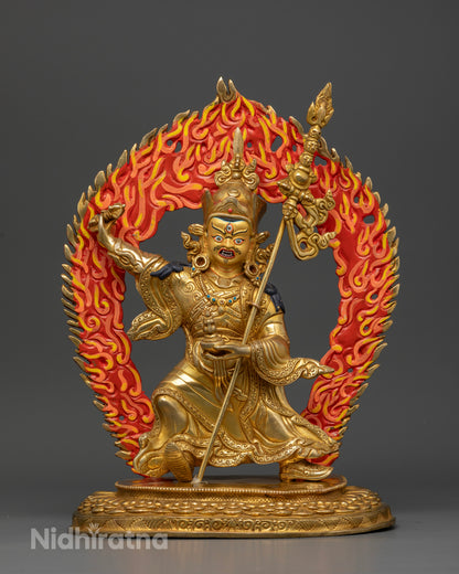 Front view of Standing Guru Rinpoche Statue with triple 24K gold fire gilding