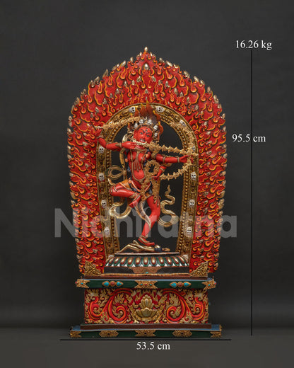 Front view of Tarodbava Kurukulla Statue, hand-painted in vibrant acrylic colors, four divine arms