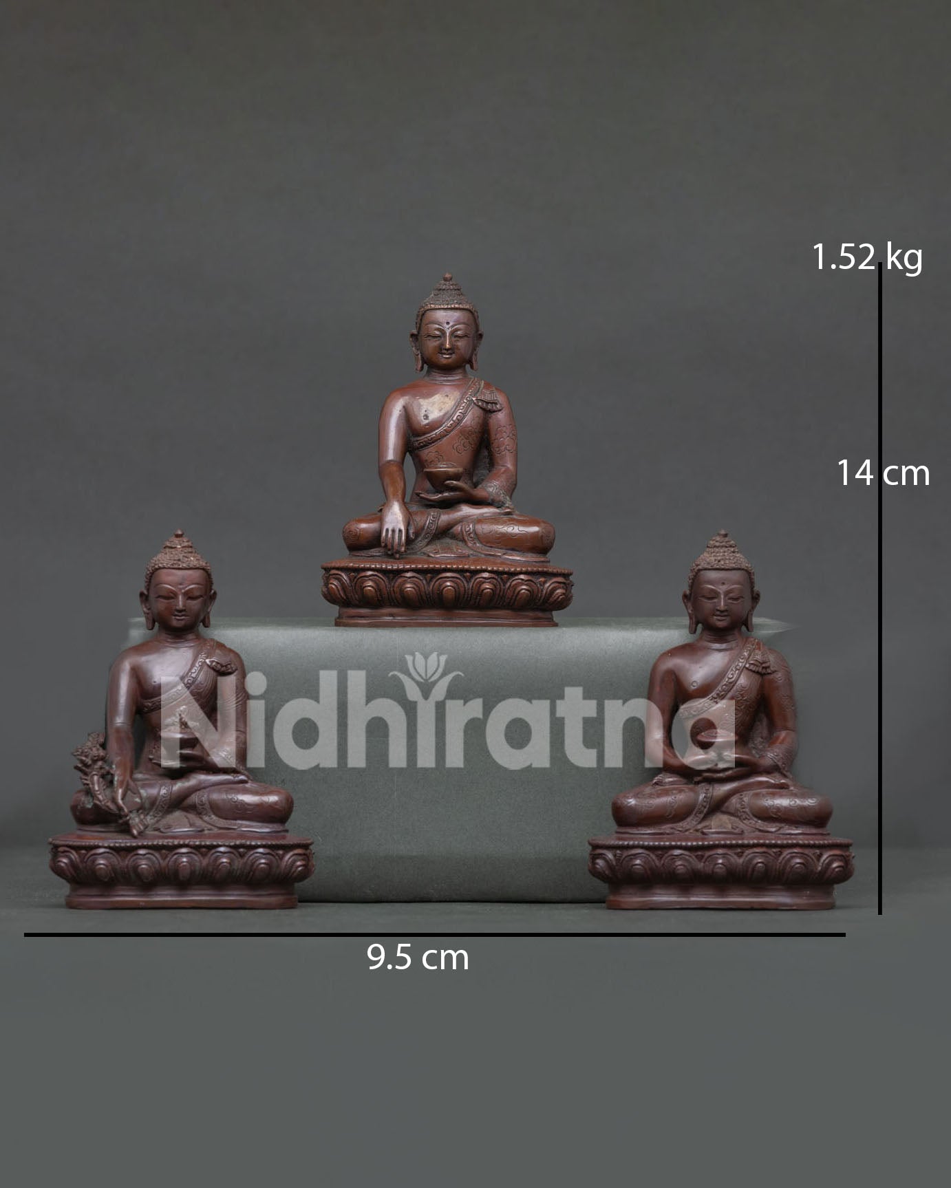 Front view of Three Buddha Set Statue with Shakyamuni Amitabha and Medicine Buddha