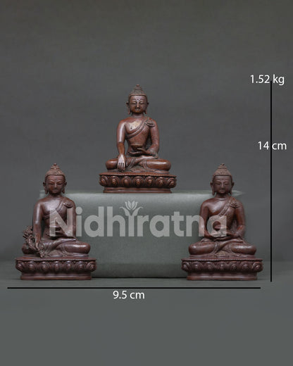 Front view of Three Buddha Set Statue with Shakyamuni Amitabha and Medicine Buddha