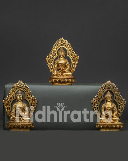 Front view of Three Buddha Set with Shakyamuni Amitabha and Medicine Buddha