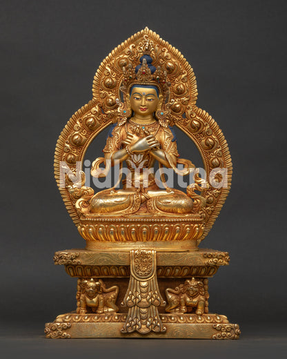 Front view of Vajradhara Buddha Statue handcrafted with 24K gold gilding in Nepal