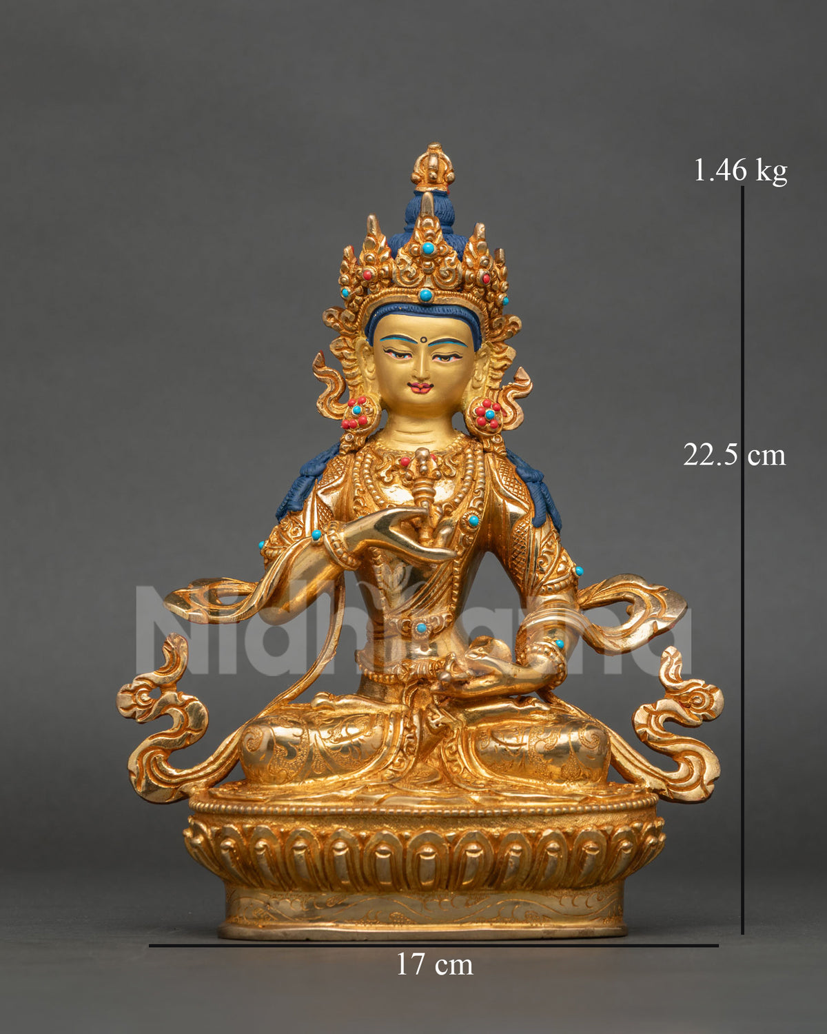 Front view of Vajrasattva Statue with 24K gold fire gilding and gold painted face