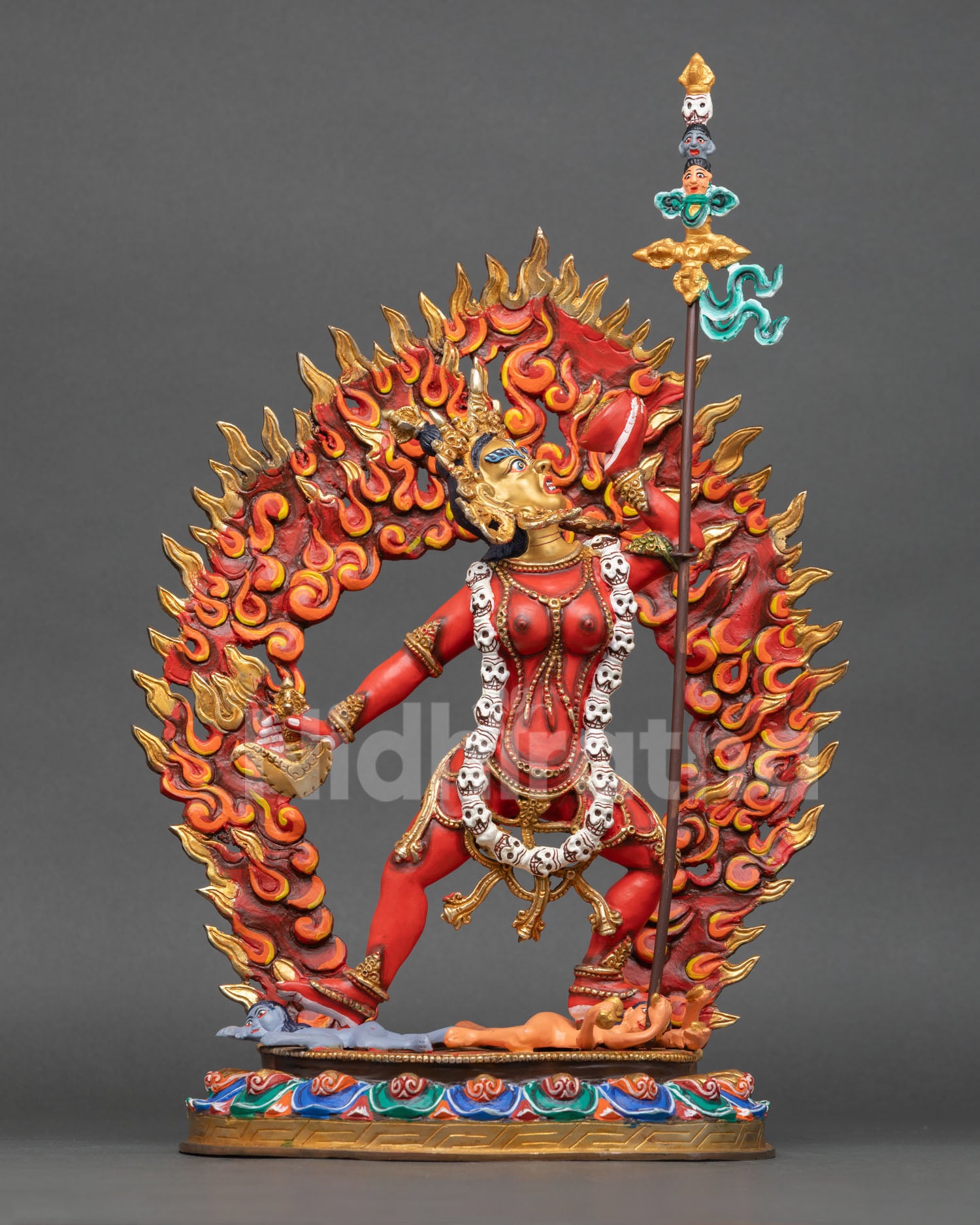 Front view of Vajrayogini statue Dorje Naljorma copper gold gilded Nepal Buddhist art