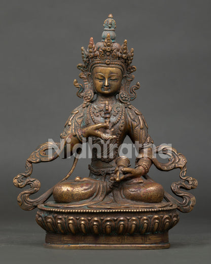 Front view oxidized Vajrasattva Statue handcrafted copper Buddhist art Nepal