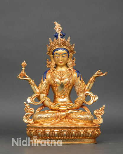 Front view Prajnaparamita statue handcrafted copper gold-gilded
