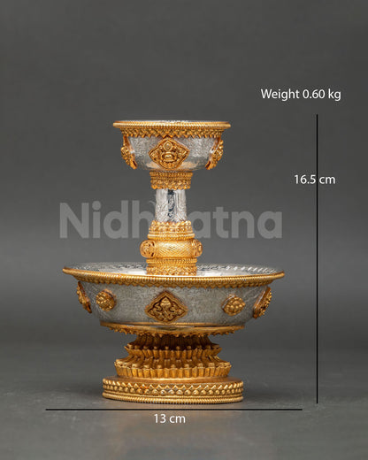 Front view serkyem offering gold and silver plated copper with auspicious symbols