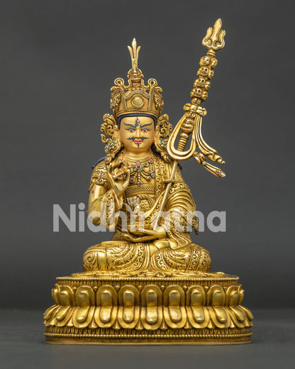 Front View Tsokye Dorje Statue Handcrafted Nepal Gold Fire Gilded Copper Buddhist Sculpture