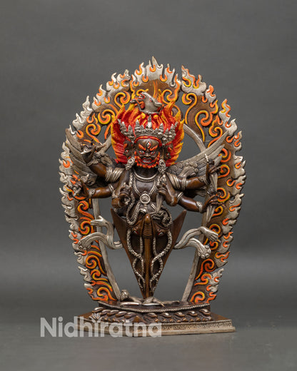 Front view Vajrakilaya statue handmade copper oxidized silver-plated Himalayan Buddhist art Nepal