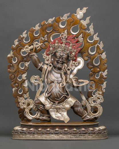 Vajrapani Statue oxidized copper Buddhist protector sculpture Nepal handmade altar piece