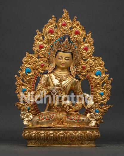 Front view Vajrasattva Buddha statue handmade copper 24K gold gilded Nepalese art