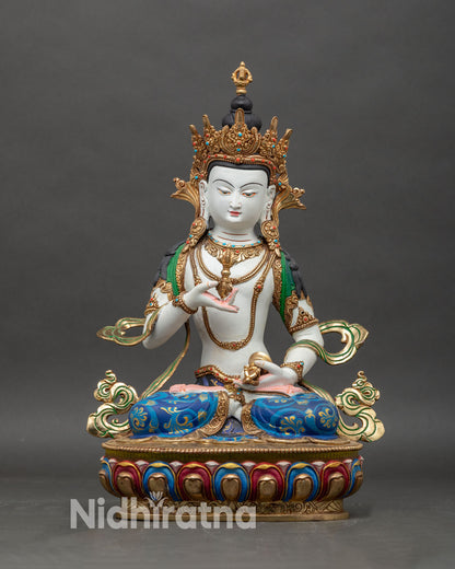 Front view Vajrasattva statue with gold gilding and lotus pedestal for karma purification