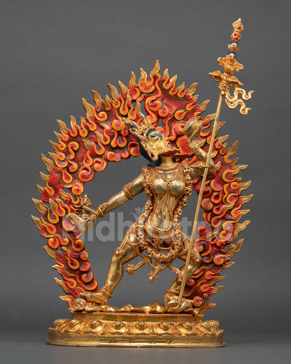 front view vajrayogini statue handcrafted copper lost wax nepal gold gilded tantric buddhist sculpture