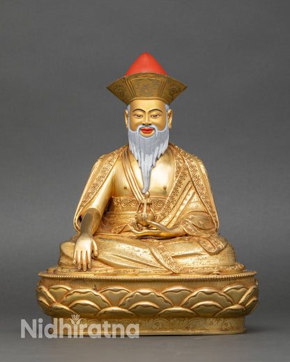 front view zhabdrung rinpoche statue copper gold gilded buddhist art nepal