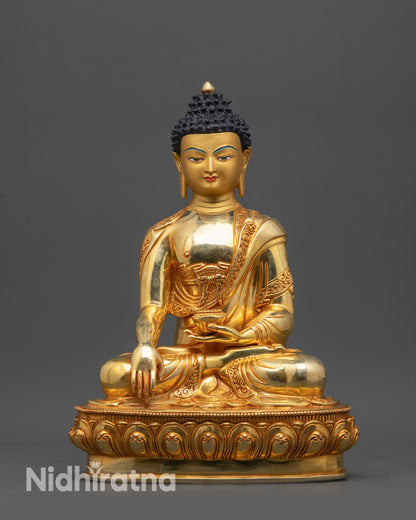 front view Devotional Samana Gotama Statue with gold-gilded face and lotus seat
