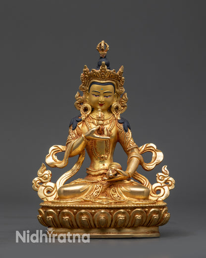 front view Dorje Sempa Vajrasattva meditation sculpture with vajra and bell
