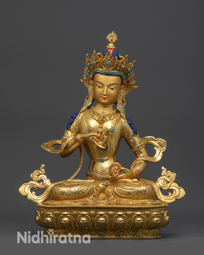 front view Dorje Sempa Vajrasattva statue with gold fire gilding and semi-precious stones