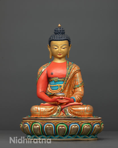 front view Spiritual Amitabha Buddha Statue with gold-gilded face and colourful robe
