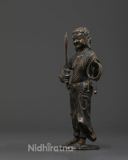 Fudo Myoo Statue left view side showing handcrafted Buddhist sculpture details