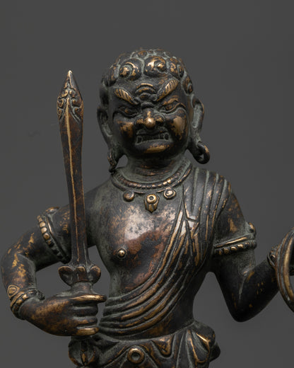 Fudo Myoo Statue regular close up showing handcrafted Acala details and antique finish