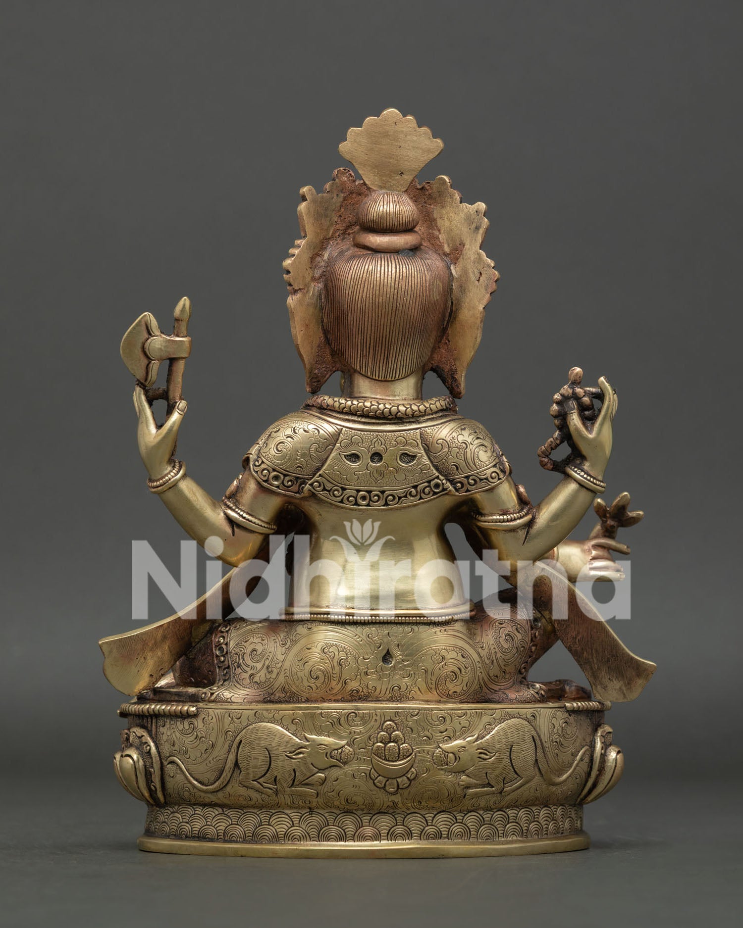 Full back view of the solid pure copper Ganesh statue showing seamless hand-finishing.