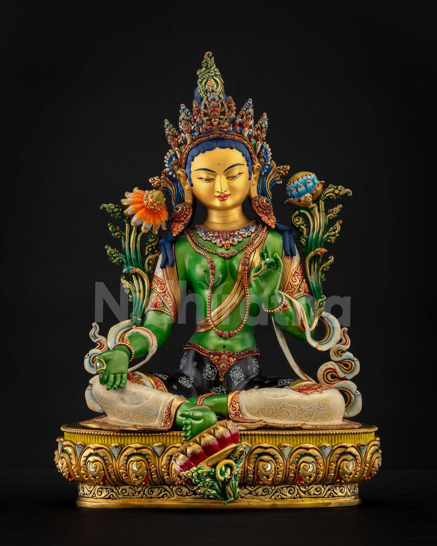Full view of Nidhiratna’s one‑of‑a‑kind Green Tara masterpiece for meditation and devotion