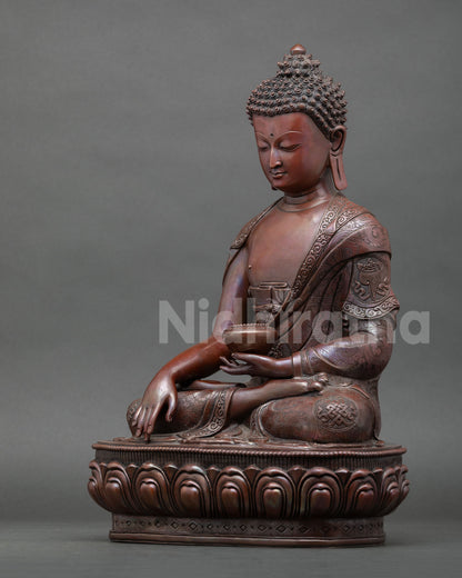 Full view Shakyamuni Buddha meditation statue, handmade Nepal Buddhist art for altar and home decor