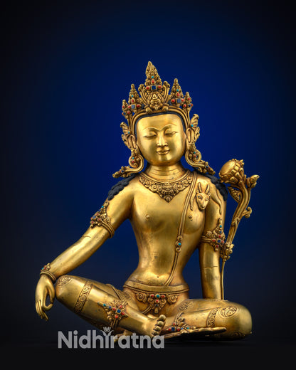 full view nepalese chenrezig statue fire gilded with jeweled crown and utpala flower