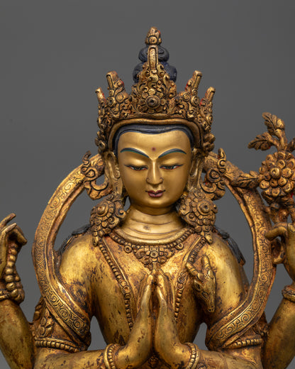 Antique Finish Five Bodhisattva Statue Set | Sacred Buddhist Set