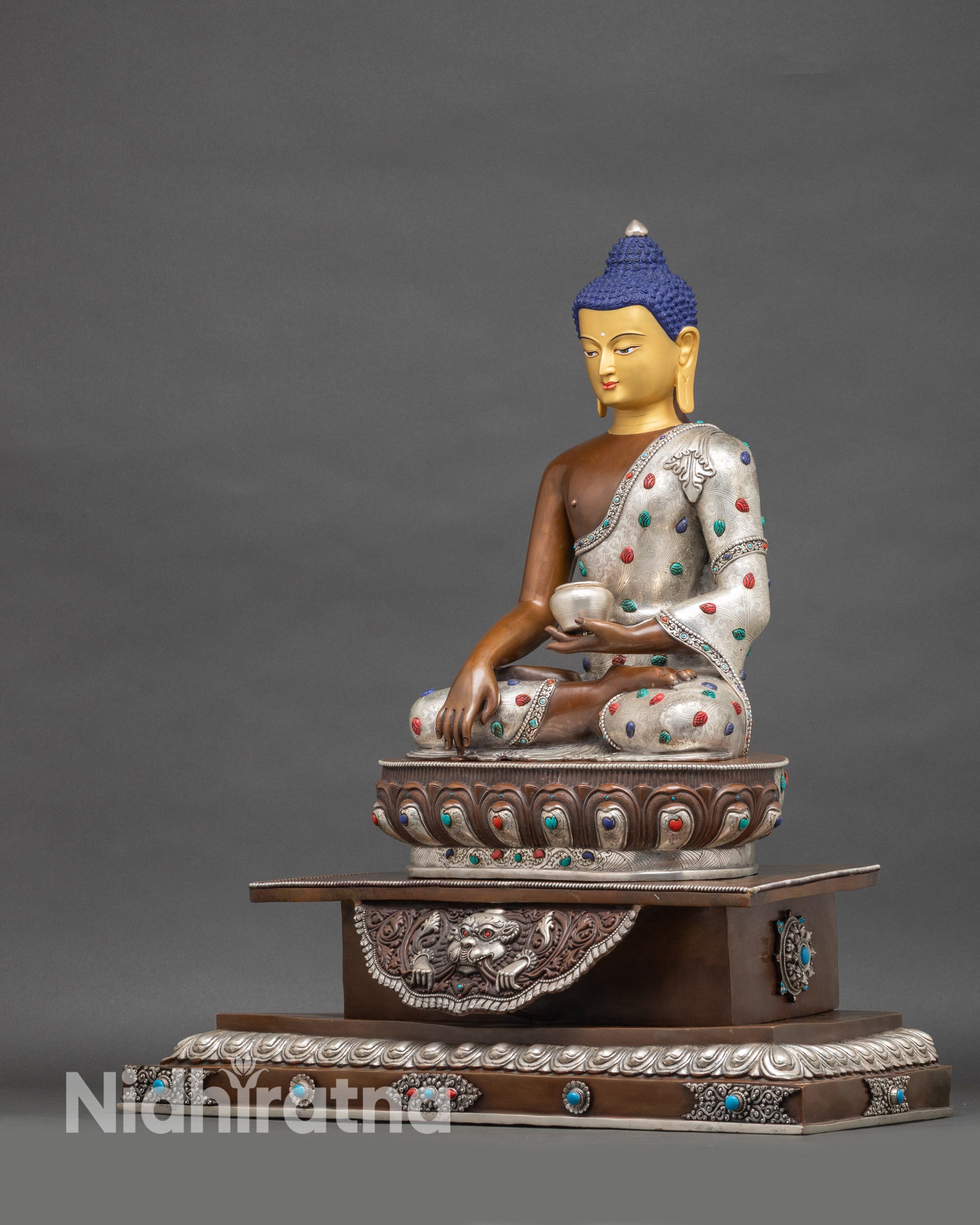 Buddha Shakyamuni Copper Statue Set | Traditional Himalayan Meditation Decor