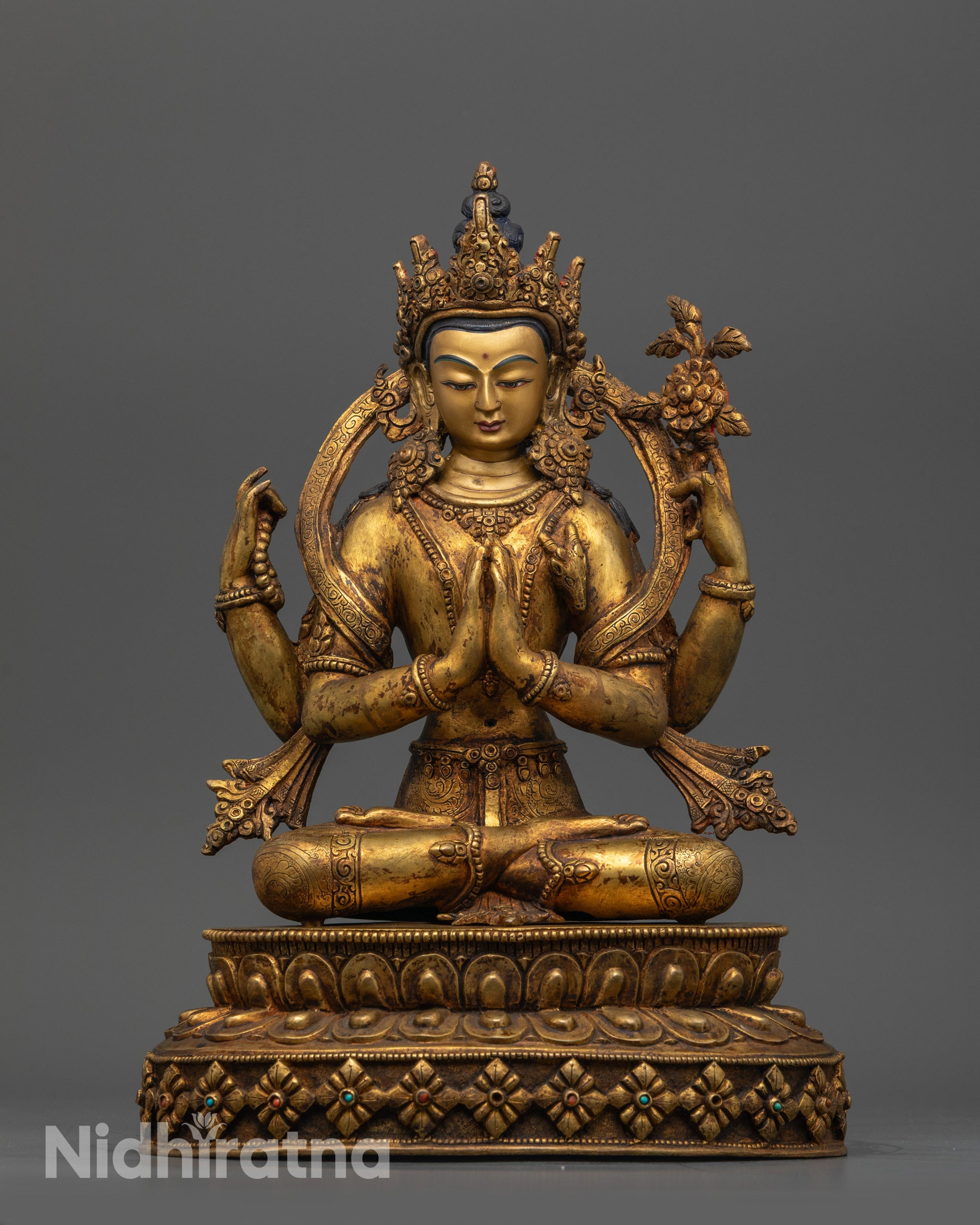 Antique Finish Five Bodhisattva Statue Set | Sacred Buddhist Set