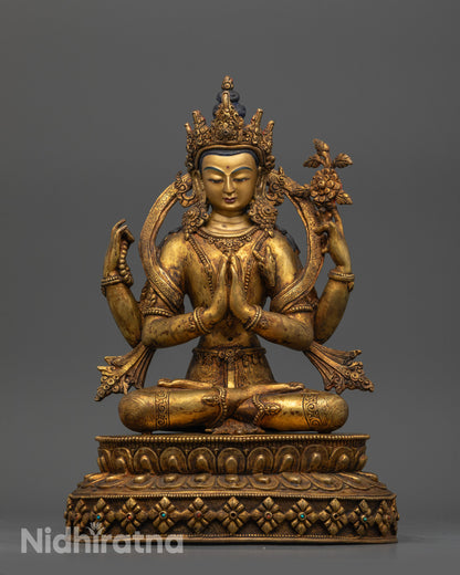 Antique Finish Five Bodhisattva Statue Set | Sacred Buddhist Set