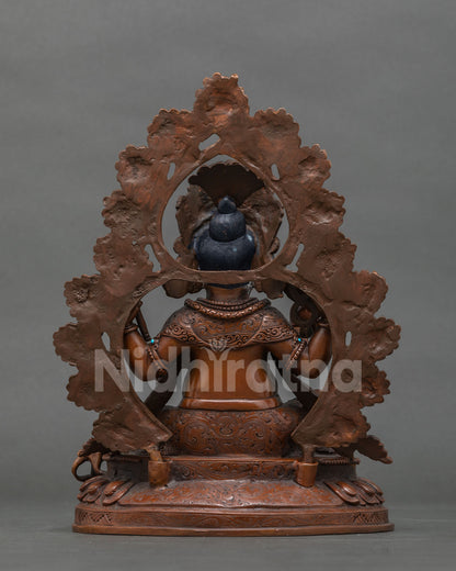 Ganesh Statue back view showing oxidized copper craftsmanship.