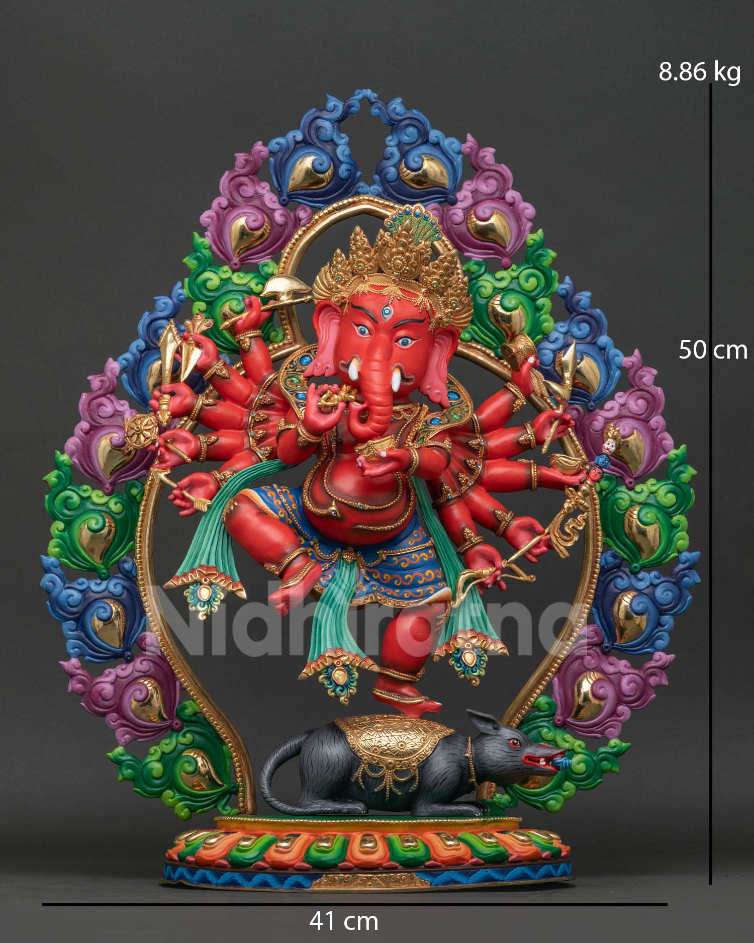 Ganesh statue handcrafted by newari artisans in patan nepal with gold plated details.
