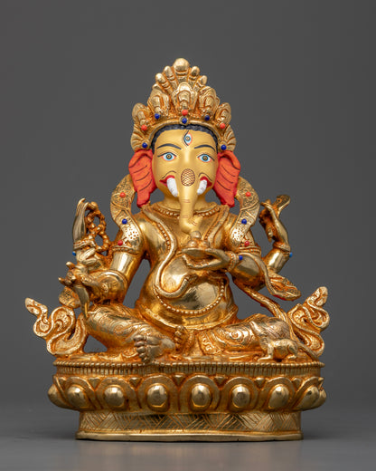Ganesha statue crafted from copper with 24K gold fire gilding and semi-precious stones