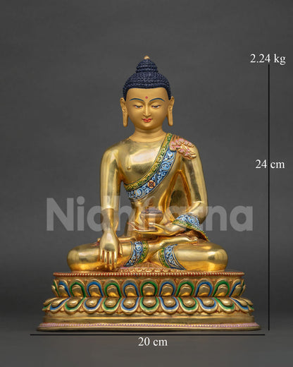 gautama buddha statue front view copper 24k gold gilt bhumisparsha mudra nepal handmade