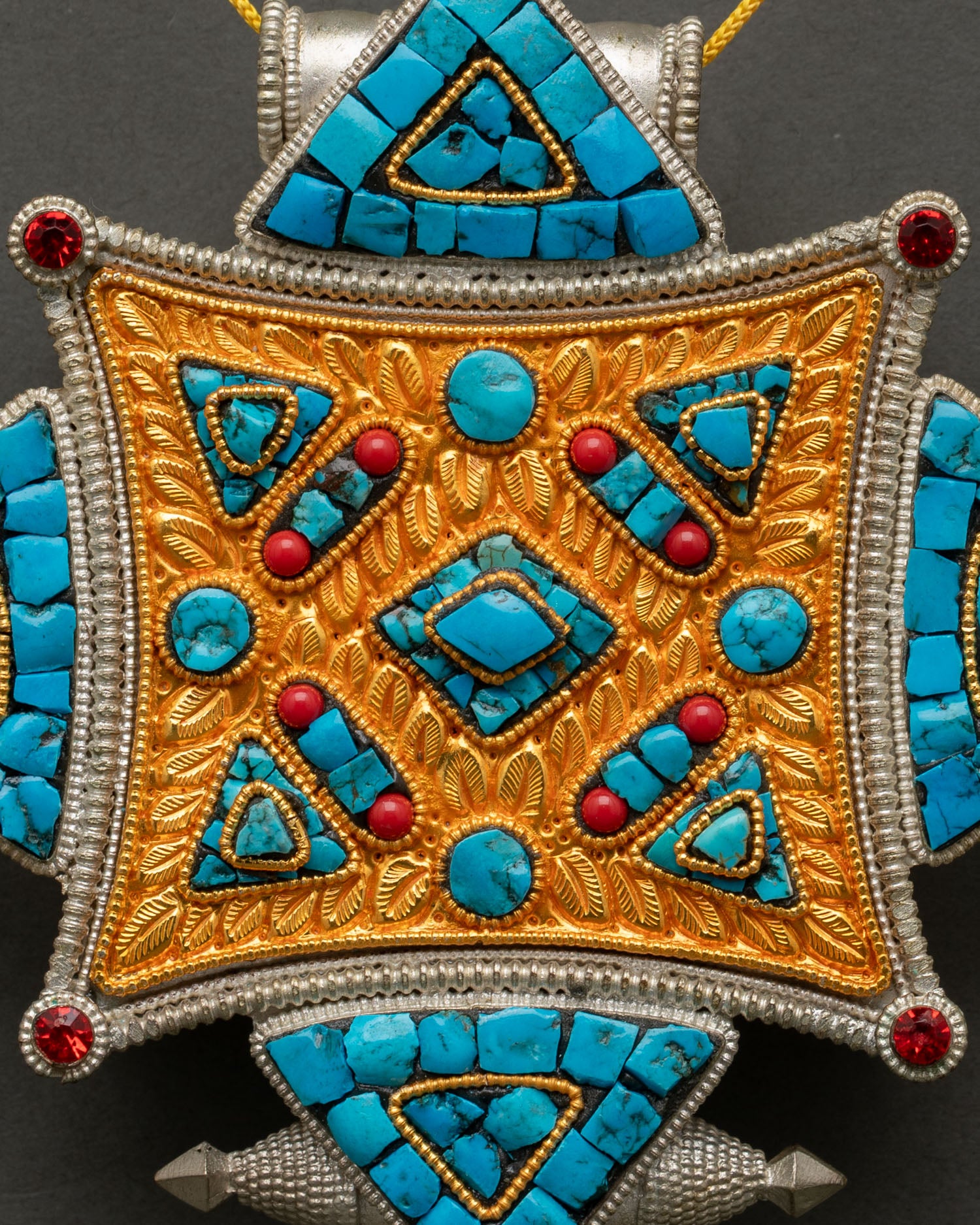 Ghau Box with intricate Newari metalwork and gemstone details