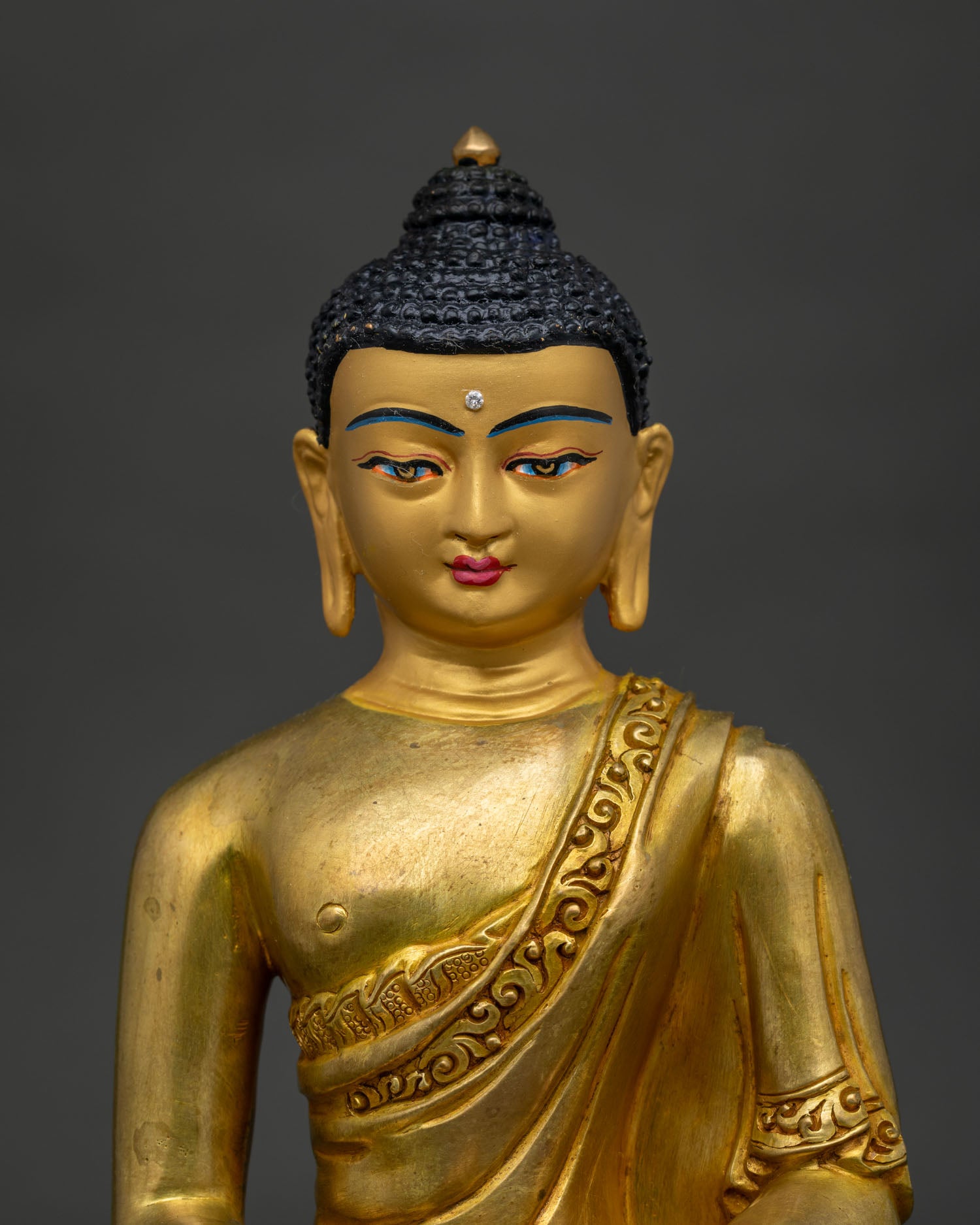 Gold fire gilded Amitabha Buddha statue with 24K gold painted face..