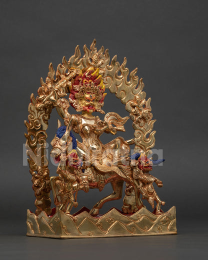 Gold fire gilded Palden Lhamo statue with 24K gold painted face.