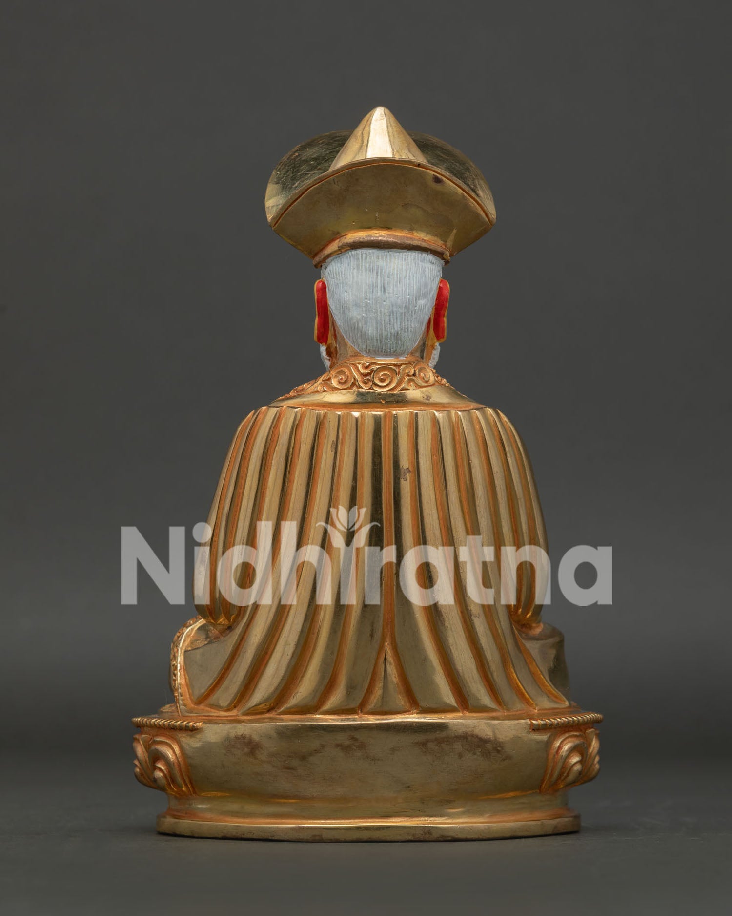 Gold Fire Gilded Zhabdrung Ngawang Namgyal Statue on Lotus Seat.