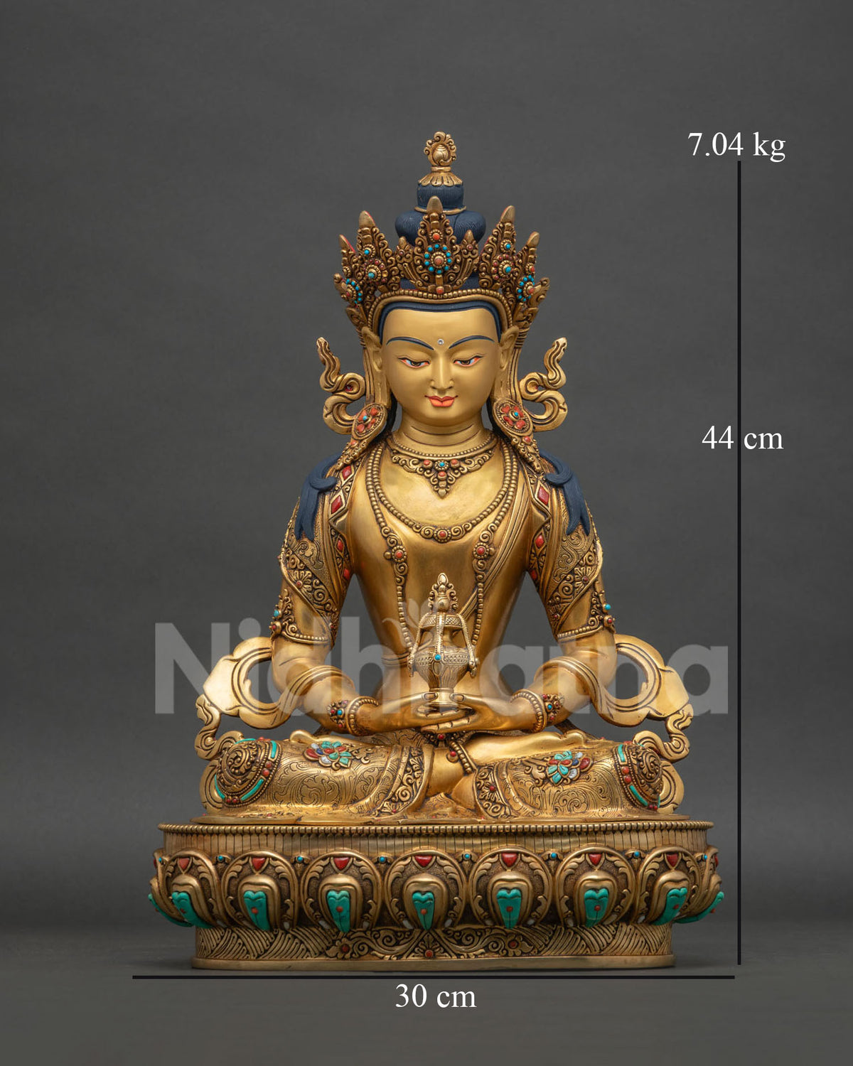 gold gilded amitayus statue front view handmade nepali long life buddha