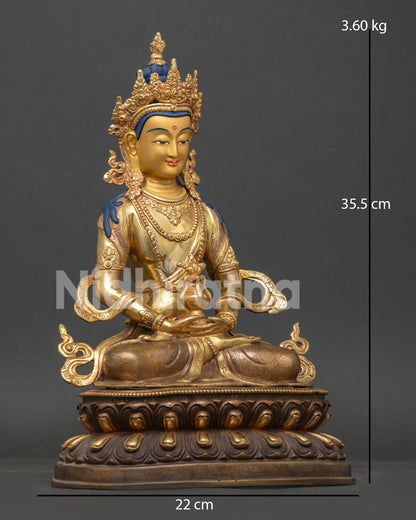 Gold gilded Amitayus Statue with oxidized details handcrafted in traditional Nepalese style