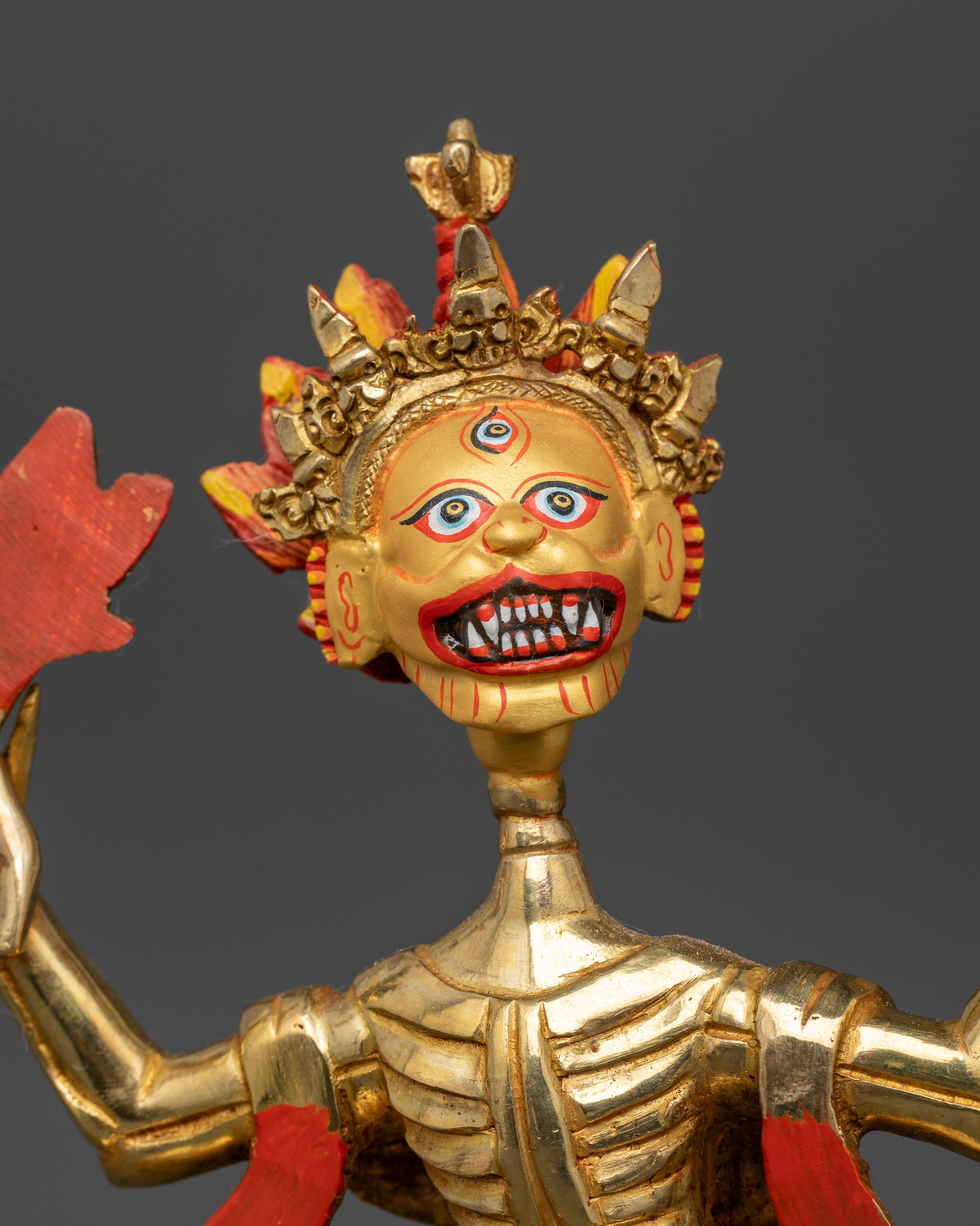 Gold gilded Citipati statue with 24K gold painted faces and third eyes.