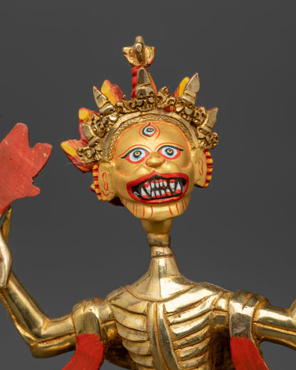 Gold gilded Citipati statue with 24K gold painted faces and third eyes.
