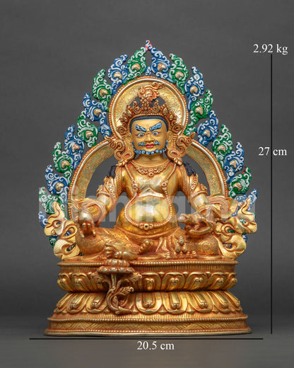 Gold gilded Dzambhala Buddhist wealth deity statue with floral halo
