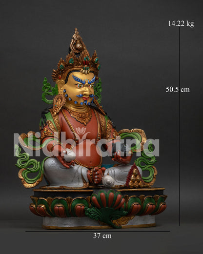 Gold gilded Dzambhala Statue, holding mongoose and wish fulfilling jewel